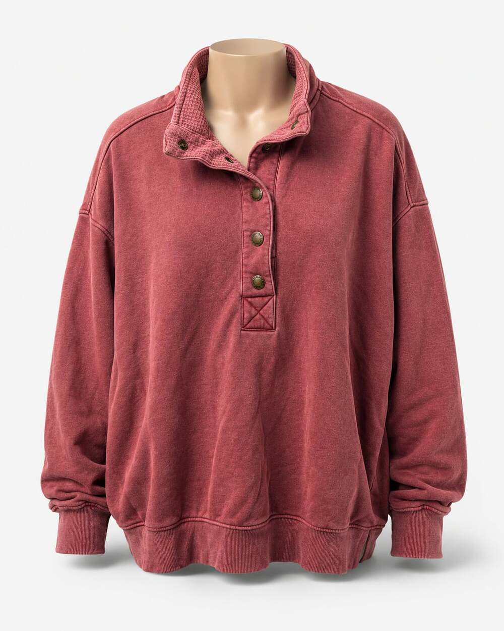C&C California Sunwashed Long Sleeve Snap-Button Pullover Sweatshirt